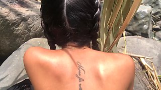A slutty brunette babe has her pretty ass fucked near river