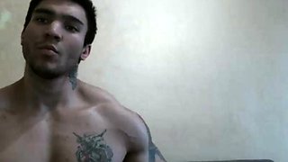 Muscled hunk shows off his body and strokes his big dick