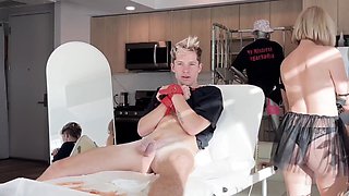 Male Shaft Waxing from a Hot Russian Blonde MILF - SugarNadya and Tublancopapi