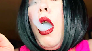 Pink PVC & A New Collar! BBW Tina Snua Smokes A Winston Cork 10 Cigarette - Smoking Smoker Shiny