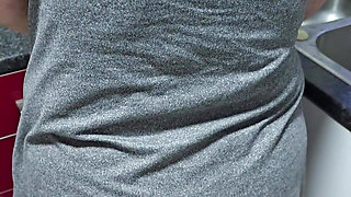 Step son pulled out his dick while step mom cooking food