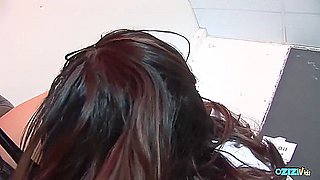 Ebony Car Mechanic Takes The Rude Lesbian Customer To The Couch And Pounds Her Twat With A Strapon