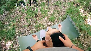 [POV BTS] Freeuse Jerking on Ponytail Brunette during her Meditation - Huge Free Use Facial