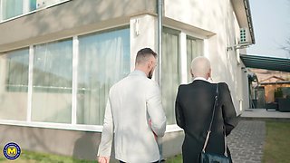 Three Strapping Guys Fuck Milf Kitty Core Until They All Come On Her Big Tits - MatureNl