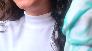 Hot Brunette with Small Breasts Swallowing a Huge Cock