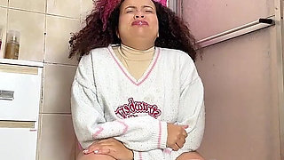 Chubby Girl Can't Stop Farting in Toilet with Belly Ache