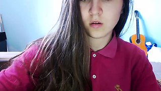 Smoking brunette strips in solo webcam show
