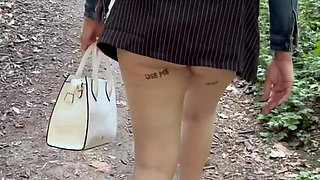 Public Flashing with Micro Skirt Anal Plug and Slave Collar