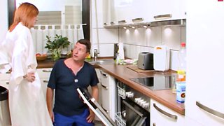 german skinny housewife milf fuck in standing in kitchen