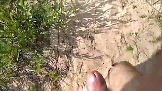 Big Cock Guy Jerks Off Near Nude Beach Babe with Huge Tits