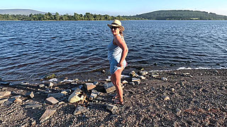 Pussy masturbation near the river