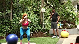 Redhead neighbor Lauren Phillips does yoga and wants to be fucked