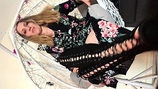 Amateur Babe in Glasses jerks cock for facial