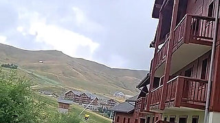 First Small French Squirt on a Balcony in the Mountains