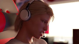 Insatiable big-tit milf in 3d animation blows guy gaming hard forcing him to cum