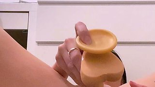 Tight ass kinky blode with big boobs masturbates outdoor