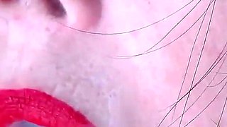 Red Lipstick Application Duck Lips Hot Smoking MILF