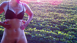 Naked Beauty Walking in the Forest, Peeing