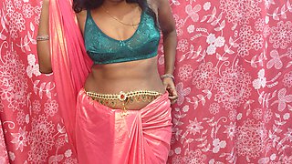 Sexy Desi Lady Dancing in Pink Saree