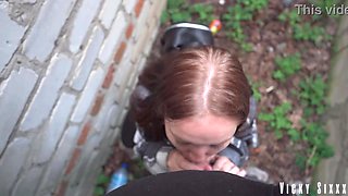 REAL fast risky blowjob behind the garages. CUMMED MOUTH FULL AND MADE HER SWALLOW