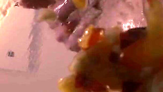 Fruit smoothie, Gina Gerson crushing fruit with her pussy and feet