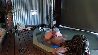 Ebony MILF Gets Her Ass Eaten and Pussy Fingered in a Hot Tub