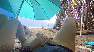 Misscreamy Teacher Handjobs My Cock Under Umbrella in the Rain!