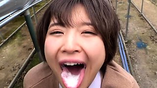 Naughty Japanese schoolgirl addicted to wild sex and hot cum