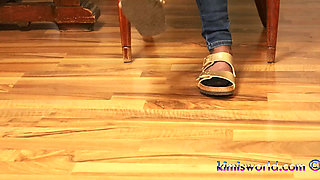 Golden Mules & Black Nylons - Sensual Shoe Removal