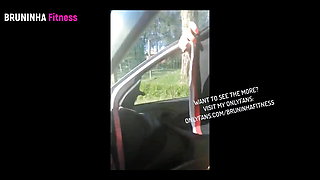 Naughty wife changing in public and showing off in the car