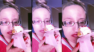 Asmr Red Lipstick and Mini Cake Eating