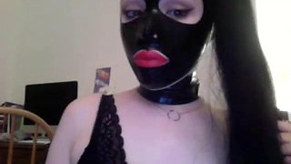 Latex Hooded Naughty Camgirl: Amateur, Brunette  Fetish Porn