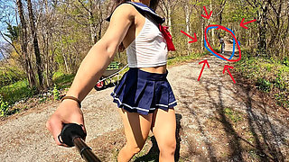 Naughty Schoolgirl Flashes Her Perfect Ass to Gardener in the Countryside
