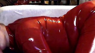 Cock horny wife in latex birthday blowjob for house friend