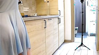 Hot housewife gets fucked hard-core while cooking in the kitchen, young house wife sex, teenage wife sex, hot wife