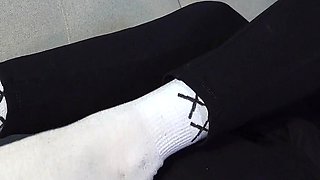 Bella's Footjob and Handjob in Worn White Socks - (dreamgirls in Socks)