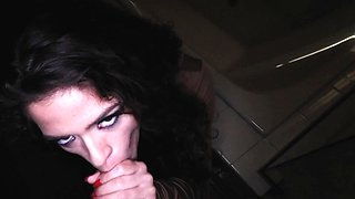 Lover fucks curvy brunette and comes on her face