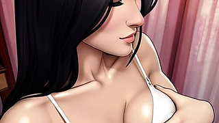 The lady masturbates with the vibrator