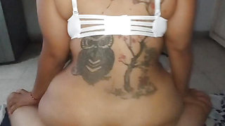 My wife gives me delicious sits while we watch movies mexican couple home video