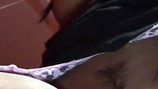 Guy with gloves pounds geeky brunette in stockings on his desk