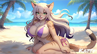 Furry girls nude and bikini at beach part 1 (Ai model)