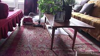 Vacuuming in White Pantihose
