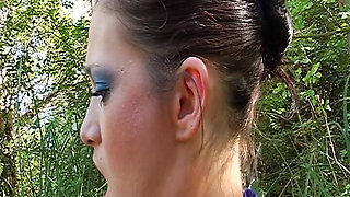 Cute French Doll Eats Cum After Hard Anal Fuck in the Woods