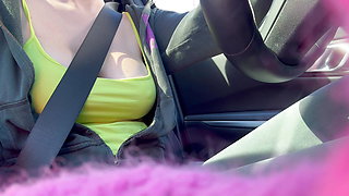 Italian horny Big Tits Milf Car Drive flashing her perfect boobs Link on X