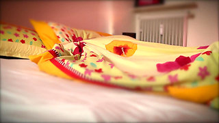 Pink Haired Babe Sucks Cock Wildly in Bedroom