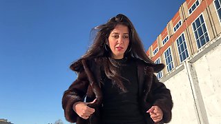 Lovely Pee Wetting in Furcoat and Nylon Pantyhose Desperation