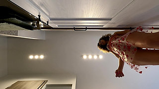 Sexy and Hot Long Legs Beauty in the Kitchen Takes off Her Underwear in a Transparent Lingerie with Seethrough Panties