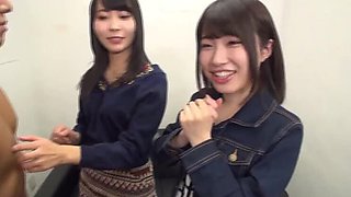 Asian Amateur Threesome: Best Friends Sloppy French Kiss & Teasing Handjob 2 Special