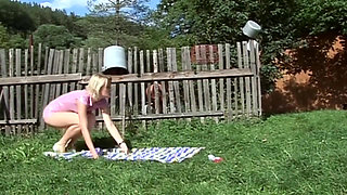 Teen with small tits getting pissed on
