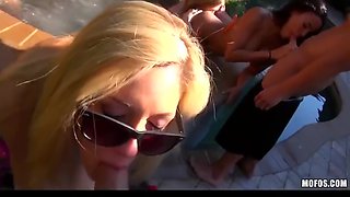 Sexy Latina Turns A Backyard Pool Party Into A Hot Tub Orgy